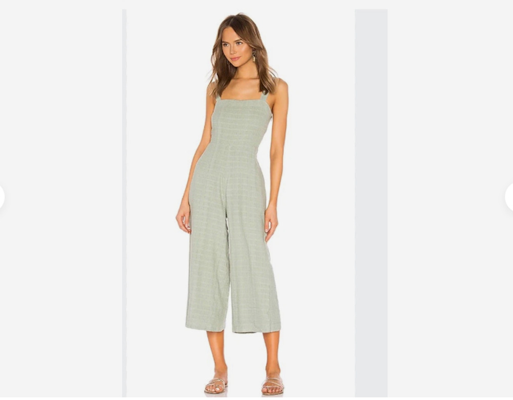 New L*Space Sage Green Smocked Oceanside Jumpsuit L $139 Adj. Straps Beachy